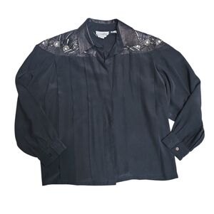 Vintage Western Cowgirl Silk Leather Snakeskin Button Up Blouse Size 8 Rodeo